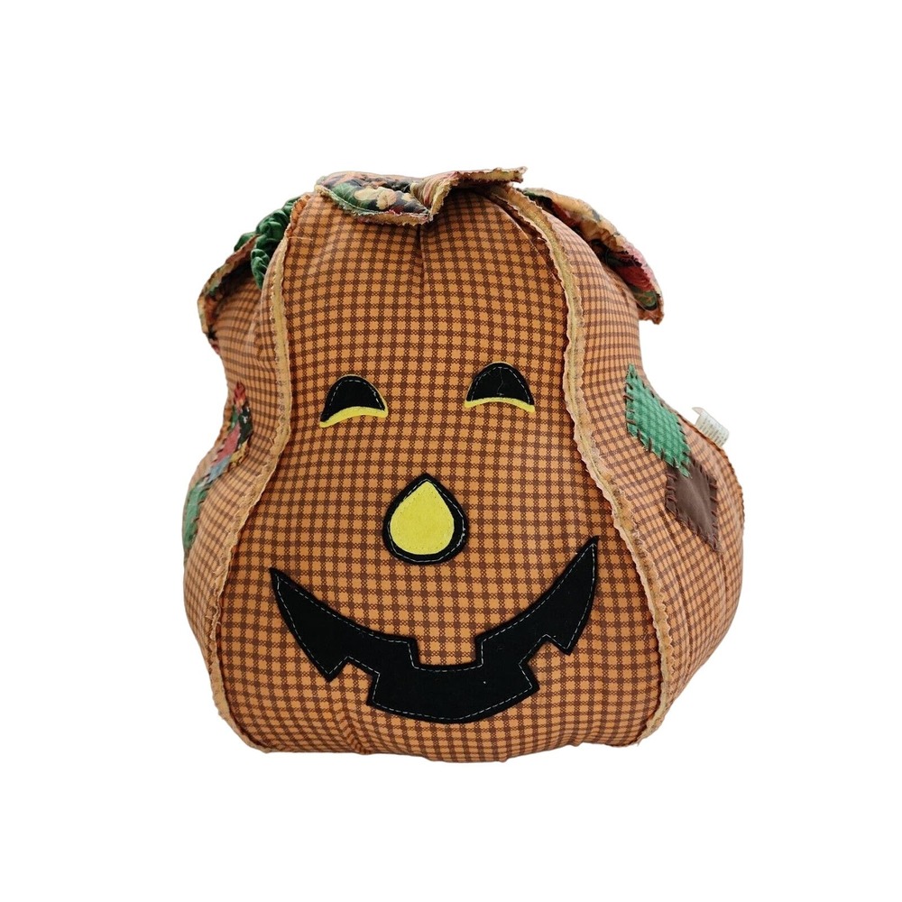Halloween Decor Pumpkin Head Plush Quilted Indoor 18" x 12" tall